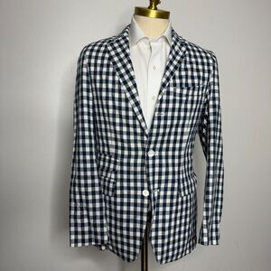 Scott James‎ Blazer Mens 36R Blue Check Linen & Cotton